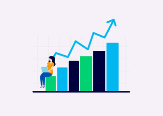 business  analytics and monitoring on web report dashboard monitor concept and vector illustration business working concept with Female character