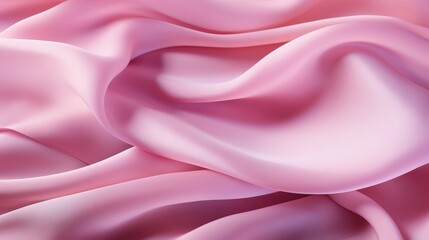 Close-up view of elegant soft pink satin fabric with graceful folds and smooth texture.