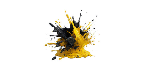 Black and yellow paint explosion on a grey background 