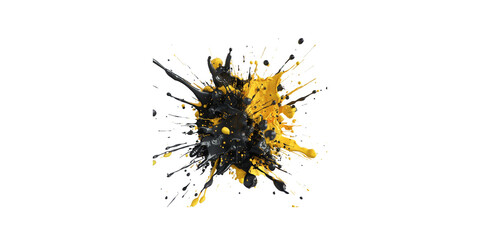 Black and yellow paint explosion on a grey background 