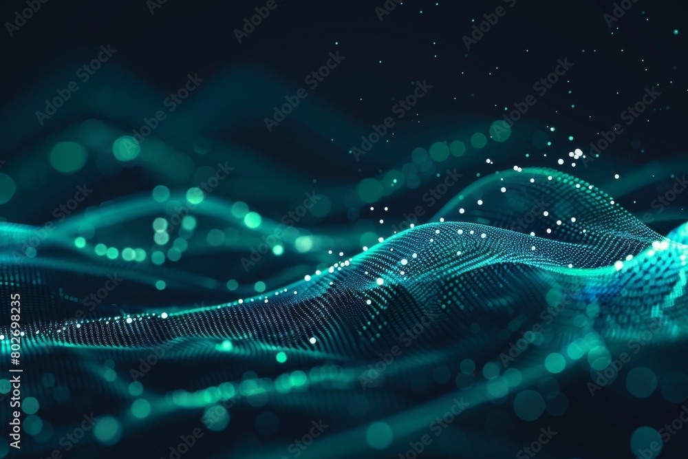 Poster abstract background with glowing waves of light and dots