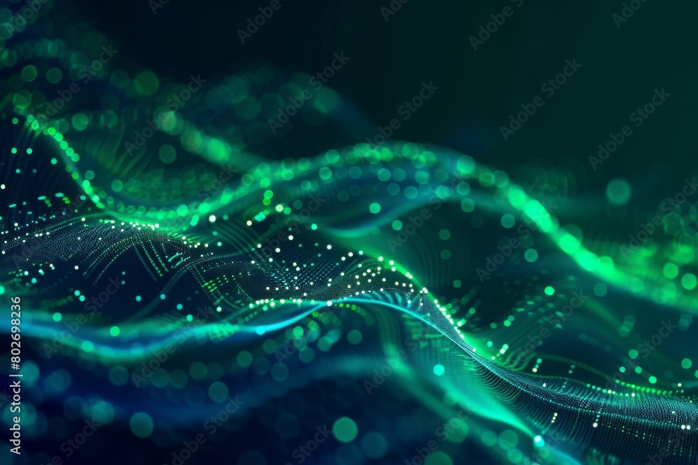 Poster abstract background with glowing waves of light and dots