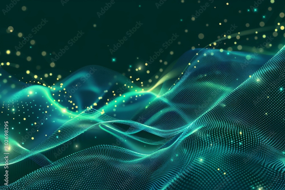 Poster abstract background with glowing waves of light and dots