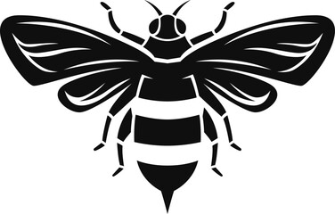 Illustration of honey bee in monochrome style. Design element for logo, sign, emblem. Vector illustration
