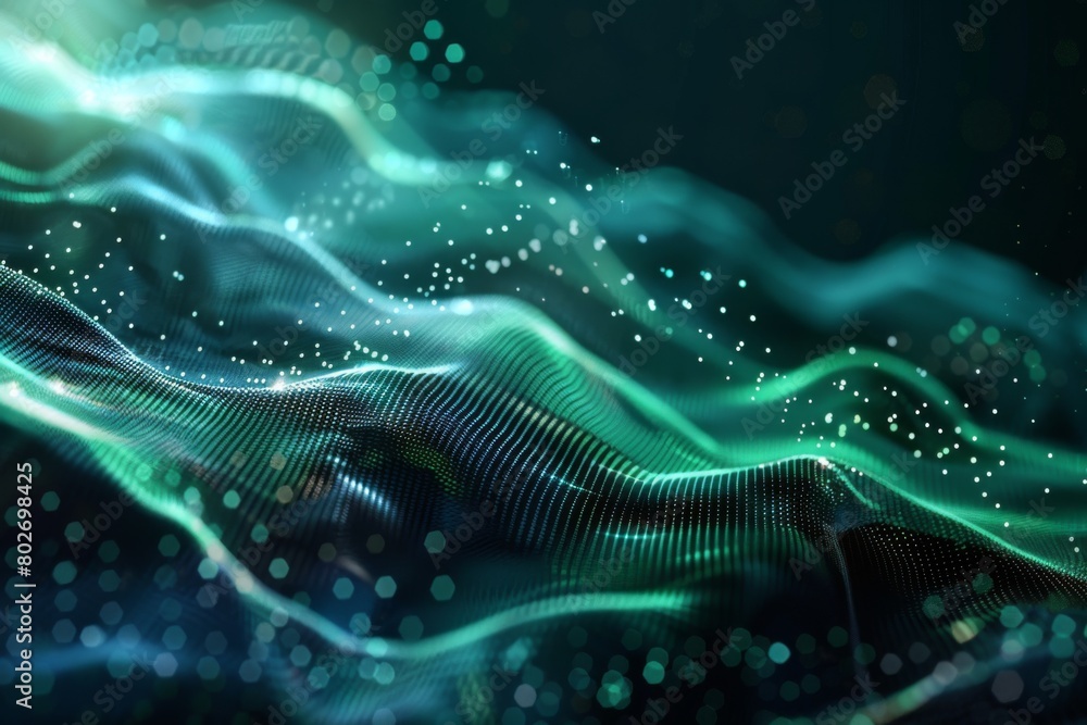 Poster abstract background with glowing waves of light and dots
