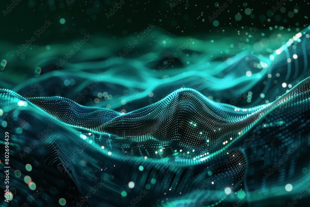 Poster abstract background with glowing waves of light and dots