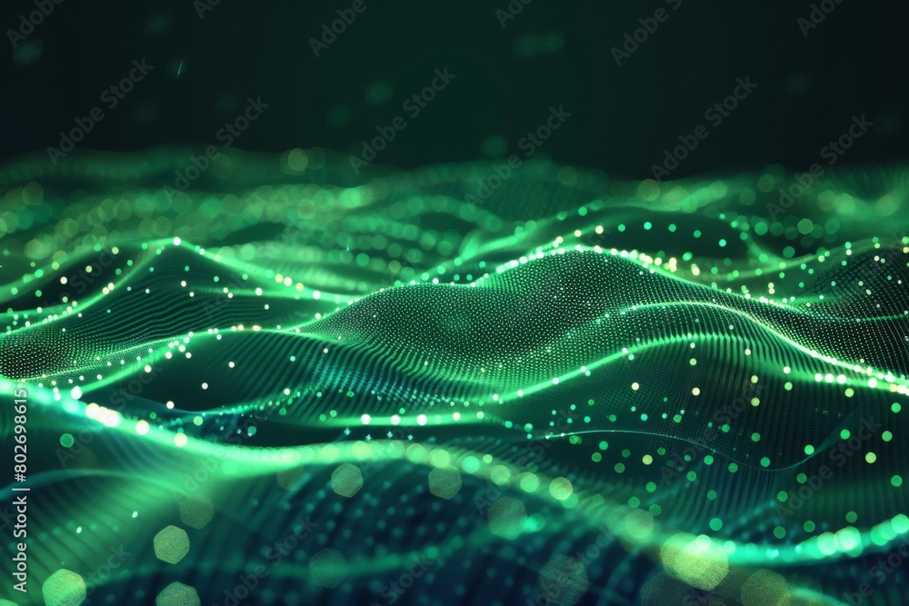 Poster abstract background with glowing waves of light and dots