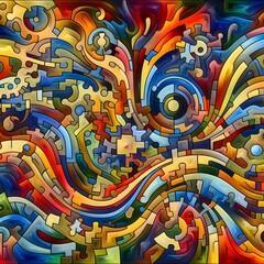 Obraz premium Jubilant Jigsaw abstract colorful shapes fitting together like puzzle background