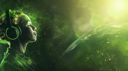 Fototapeta premium Planet Earth wears a headset