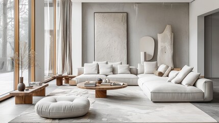A living room with a white couch, a coffee table, and a rug