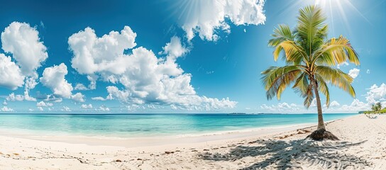 beautiful beach with white foam and blue water, view from above.