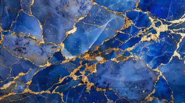 Photograph of lapis lazuli featuring delicate gold veins, suitable for a wall mural design that highlights the intricate gold patterns.