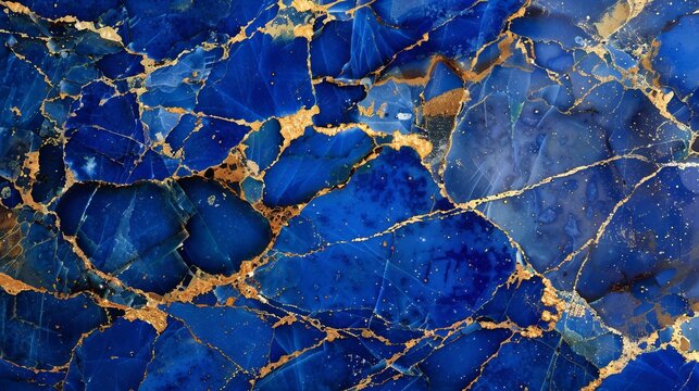 Photograph of lapis lazuli featuring delicate gold veins, suitable for a wall mural design that highlights the intricate gold patterns.