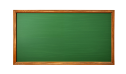 Clean green chalkboard with a smooth wooden frame, ready for writing, isolated on transparent background. Generative AI