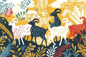 banner stylized illustrations of goats