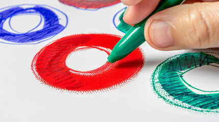 hand drawing colorful circles with markers on paper