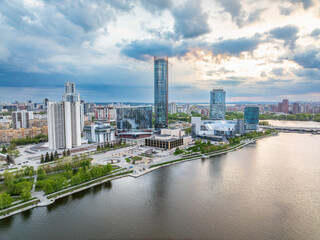 Yekaterinburg city with Buildings of Regional Government and Parliament, Dramatic Theatre, Iset...