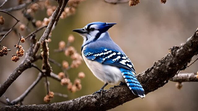 Blue Jay Perched on Branch