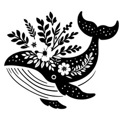 Whale with Flower svg, Whale svg, Whale cut file, Floral Whale svg, Whale wall decor, Sea animal svg,