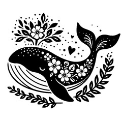 Whale with Flower svg, Whale svg, Whale cut file, Floral Whale svg, Whale wall decor, Sea animal svg,