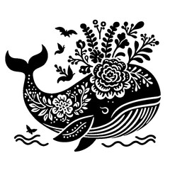 Whale with Flower svg, Whale svg, Whale cut file, Floral Whale svg, Whale wall decor, Sea animal svg,