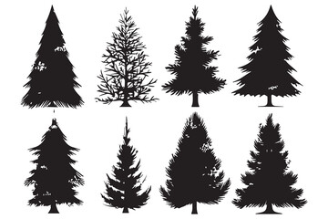 Set of christmas trees silhouette vector illustration