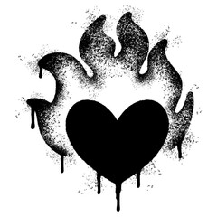 Spray Painted Graffiti Heart flame icon Sprayed isolated with a white background. graffiti Love fire symbol with over spray in black over white.