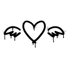 Spray Painted Graffiti heart wings icon Sprayed isolated with a white background. graffiti love wings  symbol with over spray in black over white.