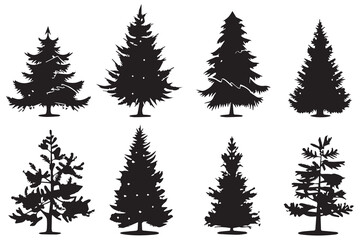 Set of christmas trees silhouette vector illustration
