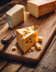 cheddar cheese on a wooden cutting board
