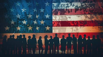 AI Generated Image Silhouettes of the hopeful USA voters in front of American flag - Powered by Adobe