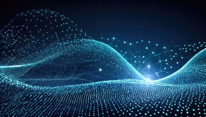 Futuristic Glowing Wave on Dark Blue Digital Background