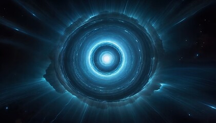 Blue Cosmic Scene Glowing Center, Radiating Light