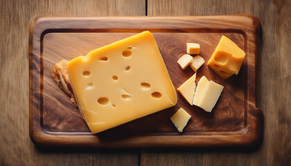 cheddar cheese on a wooden cutting board

