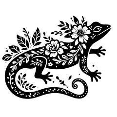 Floral lizard svg, Lizard with flower svg, Gecko svg, floral gecko svg, lizard wall decor, house lizard clipart