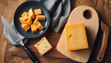 cheddar cheese on a wooden cutting board
