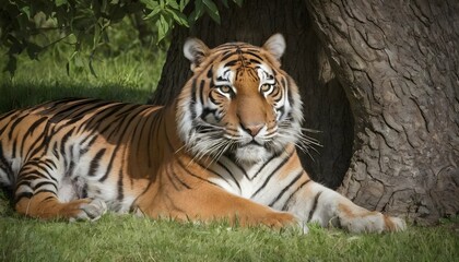 A Tiger Lounging In The Shade Of A Tree  2