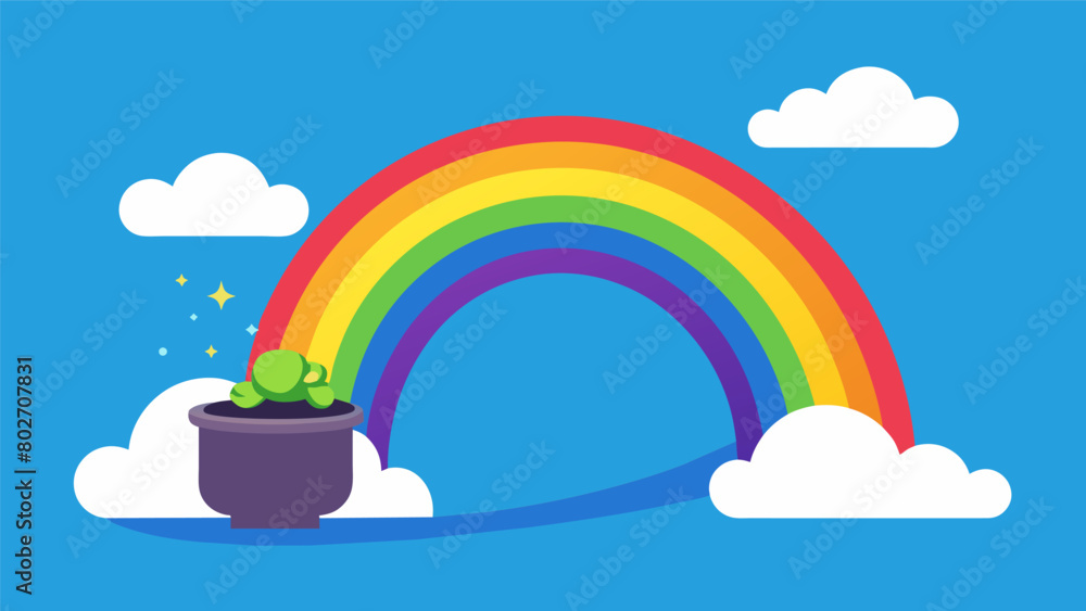 Poster a rainbow leading towards a pot of gold representing the journey towards finding happiness and conte