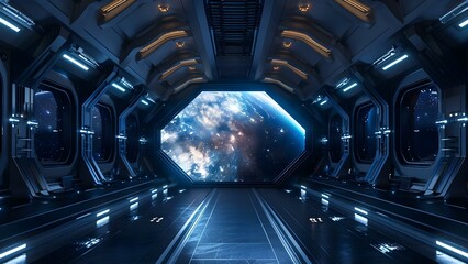 Captivating View of Endless Stars from Sleek Futuristic Space Station Interior. Concept Space Station, Stars, Futuristic, Interior Design, Astrophotography