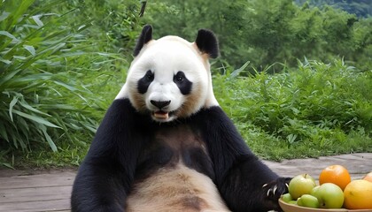 A Giant Panda Enjoying A Snack Of Fresh Fruit  2