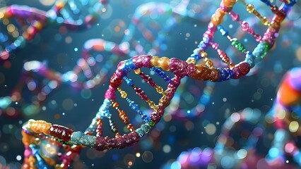 Decoding the DNA Double Helix: Exploring Longread Sequencing with Colorful Nucleotides. Concept Genetics Research, DNA Sequencing, Long Read Technology, Nucleotide Structure, Color-Coding