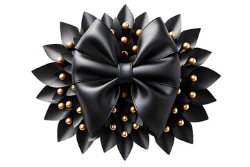 Fashionable hair black pattern bow design in beautiful color made out of satin fabric Isolated on cut out PNG or transparent background. Great hair accessory for girls and women. for funeral.