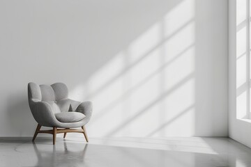 white chairs on white wall background with copy space and green plants beside