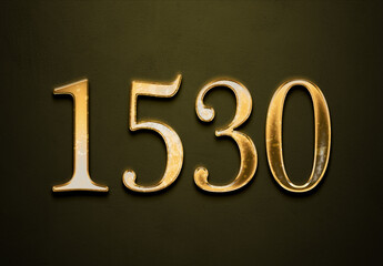 Old gold effect of 1530 number with 3D glossy style Mockup.	