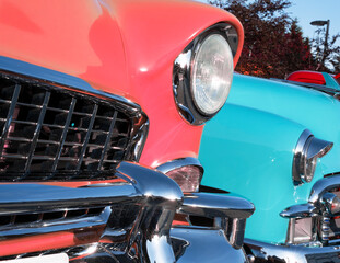 Closeup of 50s American Customized Cars.