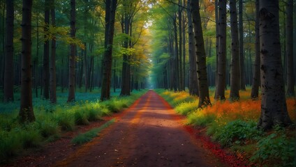 Fototapeta premium The feeling of walking through a forest where the trees bear fruit in every color of the rainbow ai_generated