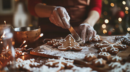 Preparing gingerbread cookies in a cozy kitchen during the holiday season