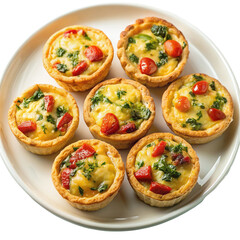 A plate on mini quiches isolated on transparent background.