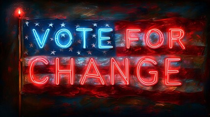 Election - neon sign that reads “VOTE FOR CHANGE”” - politics - parties - get out the vote -mobilize base voters - motivate voters 