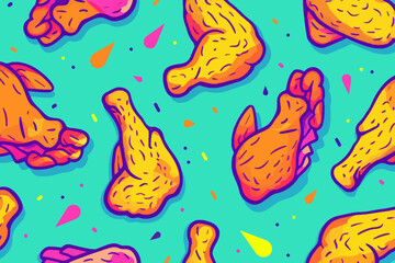 Obraz premium A digital illustration of retro chicken wings pattern